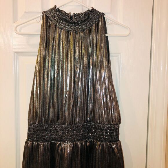 NWT Addison Evening Silver Metallic Dress Size 14 High Neck Glamour Maxi Formal - Picture 11 of 15